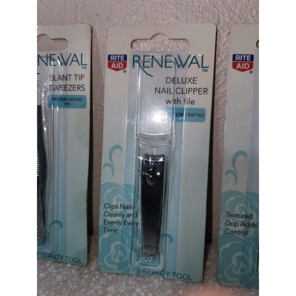 2 Pair {Rite‎ Aid} [Renewal] Slant Tip Tweezers & 1 Deluxe Nail Clipper w/File~